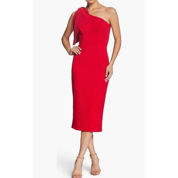 Dress The Population Tiffany One-Shoulder Midi Dress Garnet Red Size XL NWT - Picture 2 of 16